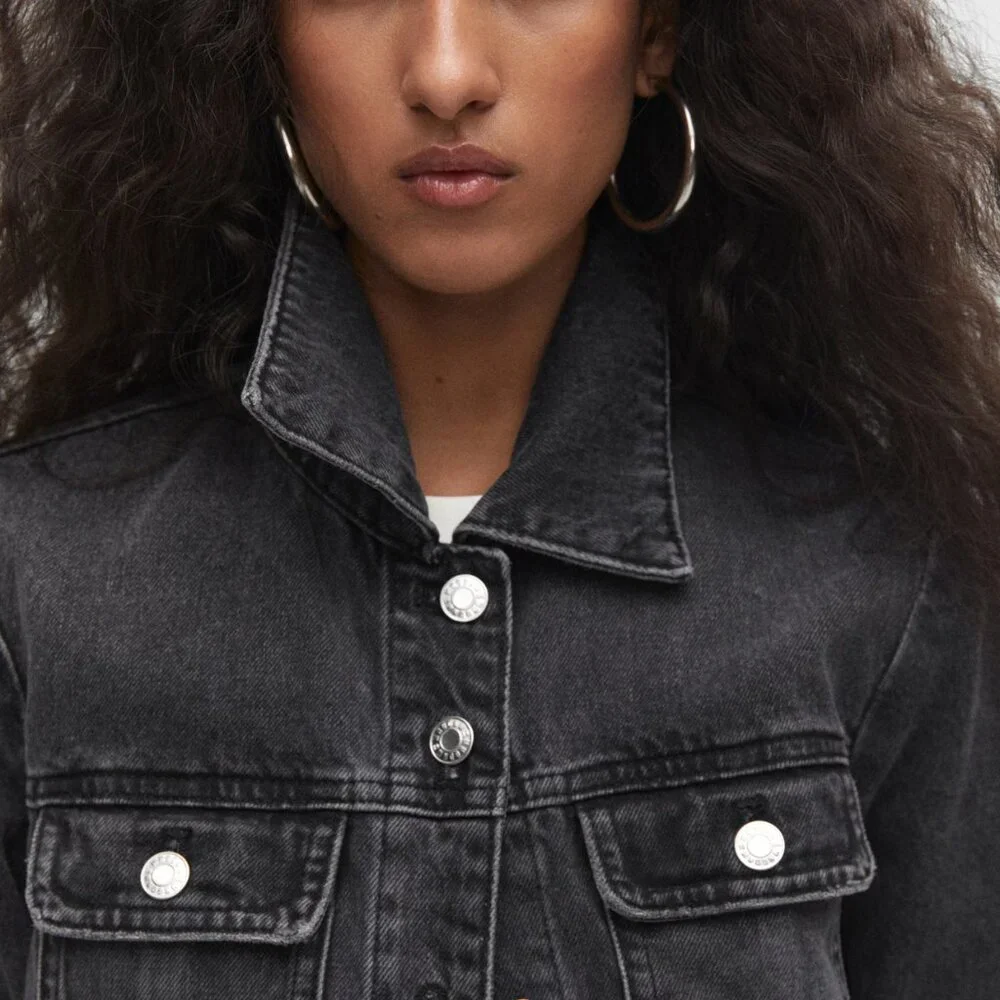 Mango Black Pocketed Denim Jacket/NWT/XXL - Picture 4 of 15